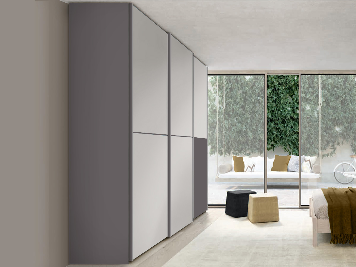 Armadio scorrevole a 3 ante finitura Grigio Dorian e Grigio titanio
