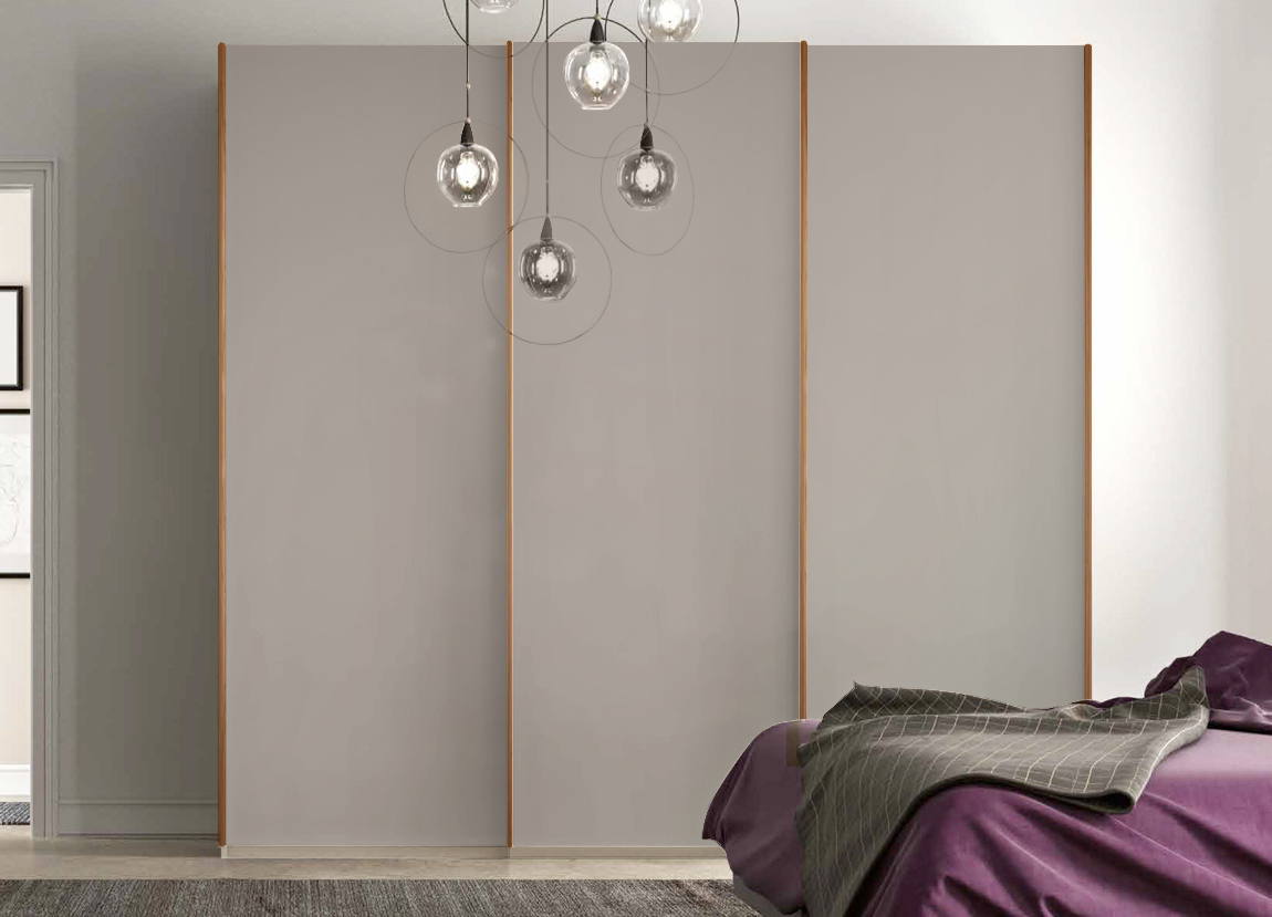 Armadio moderno a 3 ante scorrevoli in finitura Grigio seta Zenzero Shop