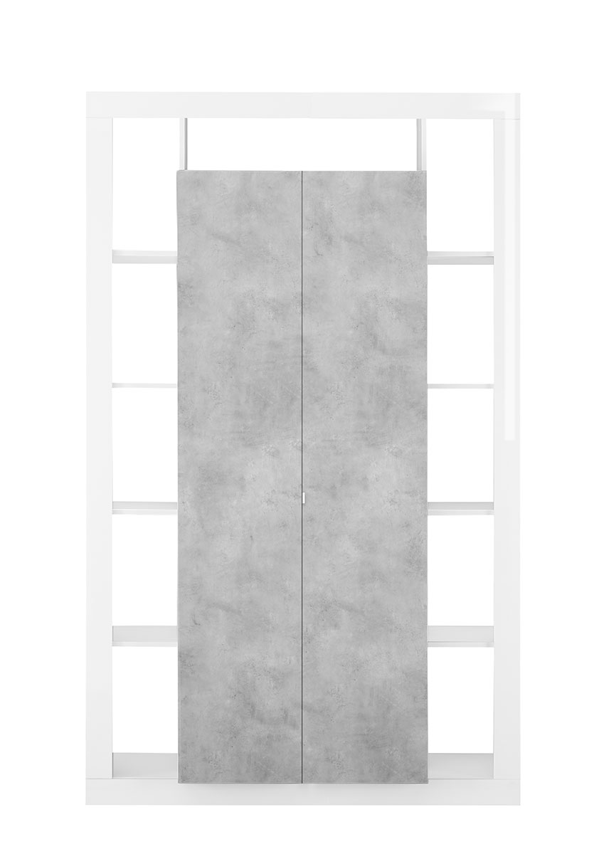Colonna dispensa a 2 ante moderna, colori Bianco lucido e Cemento