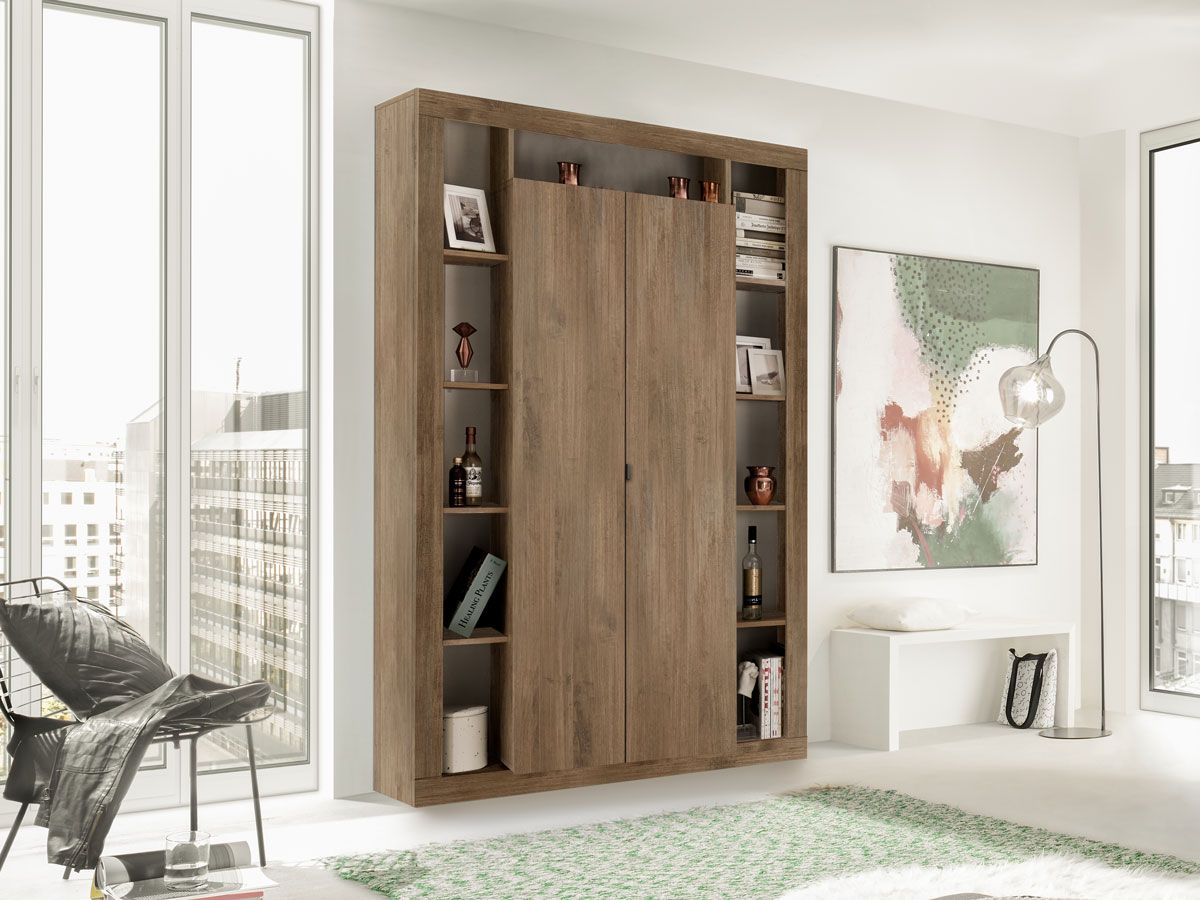 Colonna libreria, dispensa a 2 ante, finitura Mercure, Made in Italy