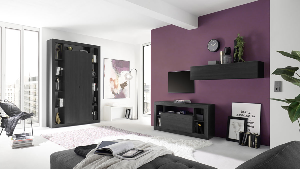 Dispensa Libreria a 2 ante, finitura Nero frassinato, Made in Italy