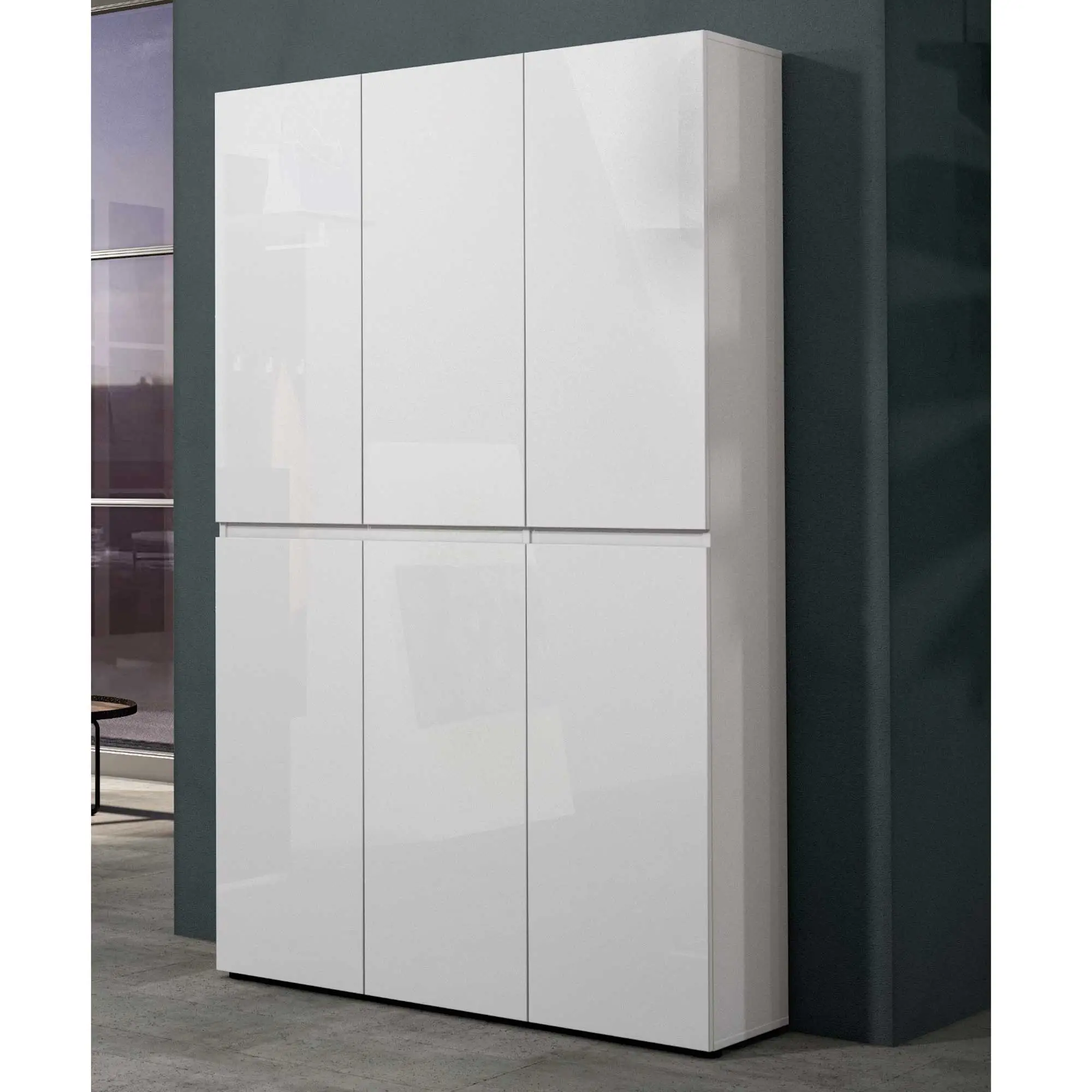 Scarpiera alta a 6 ante moderna Bianco lucido, Made in Italy