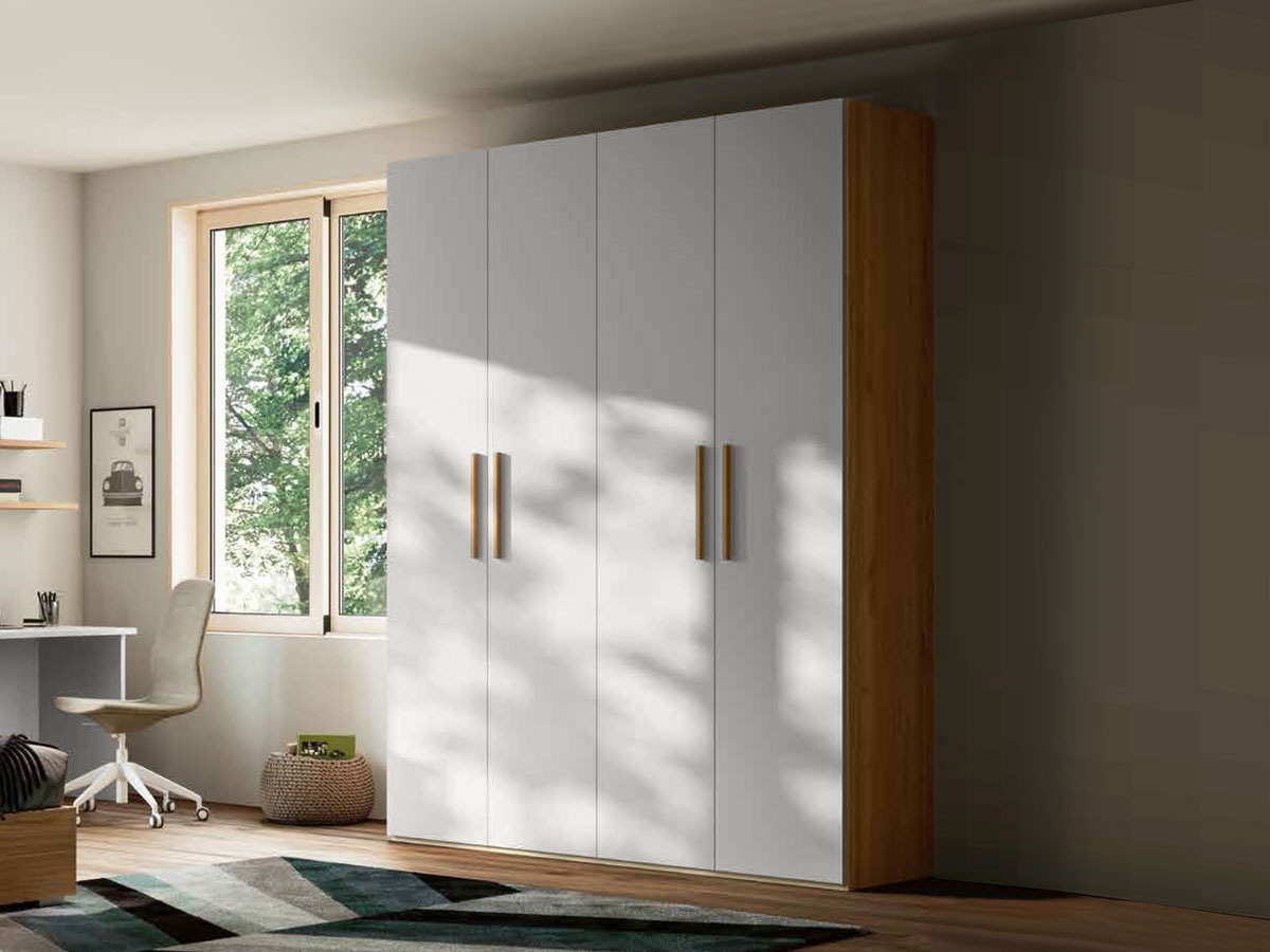 Armadio H.234 a 4 ante battenti, finitura Bianco e Noce biondo
