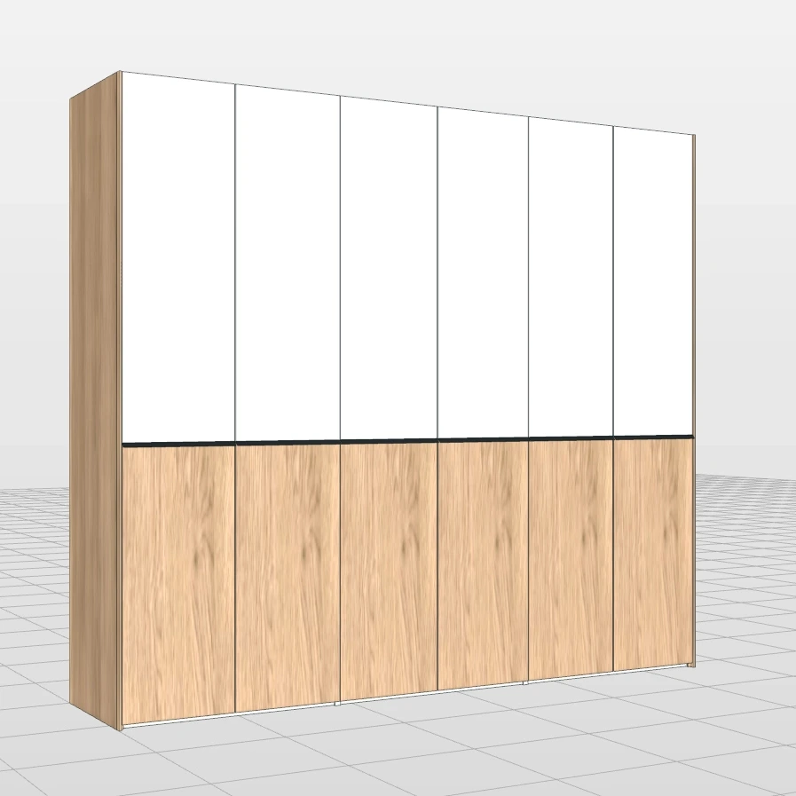 Armadio 6 ante battenti, Bianco seta e Rovere nodato, L.277 H.246 P.61 Zenzero Shop