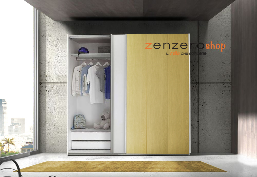 Cameretta moderna con letto like in legno e armadio vertigo GIallo e Bianco