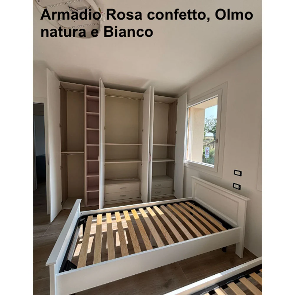 Armadio moderno con 5 ante battenti, Grigio, Agave e Olmo natura