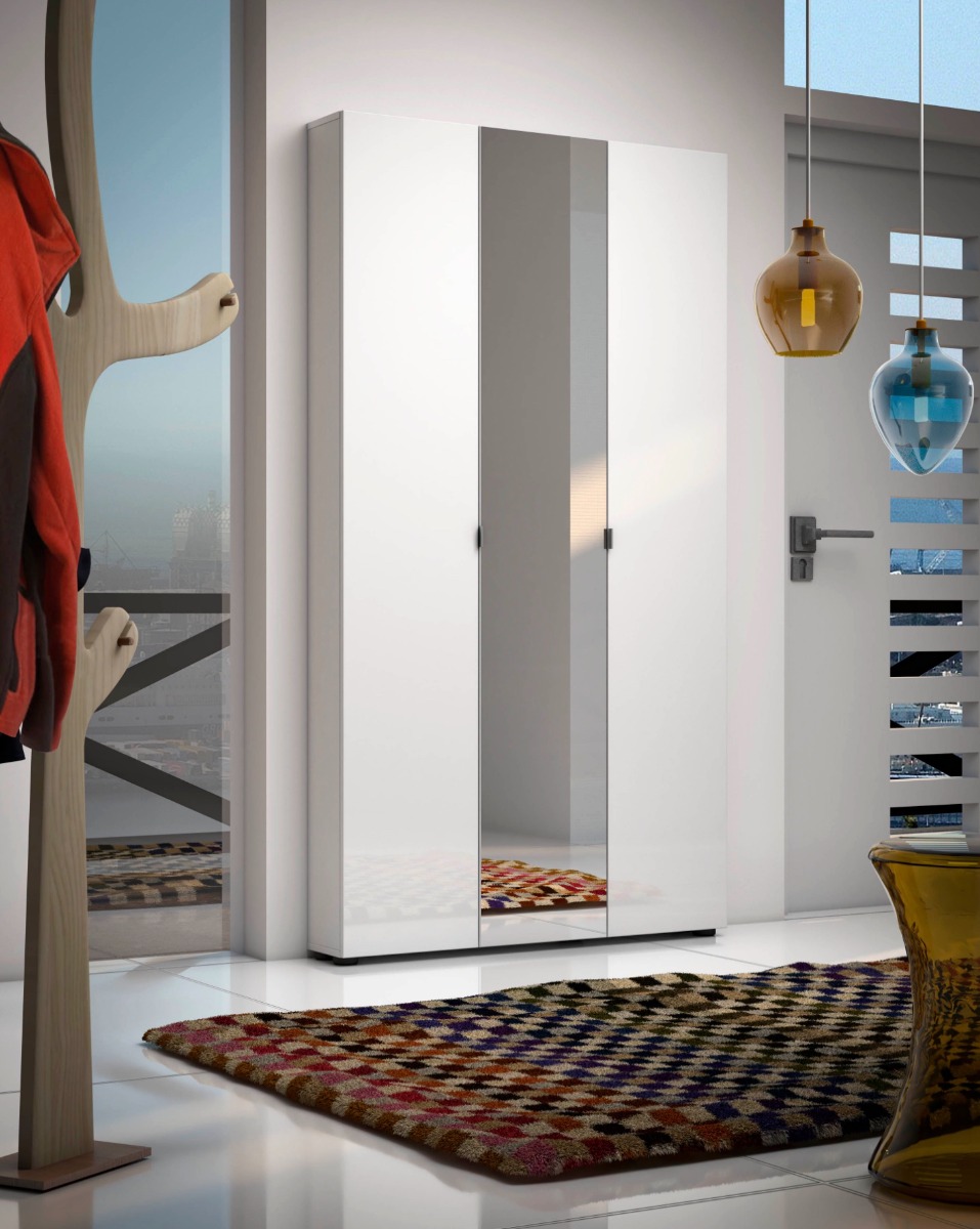 Armadio multiuso 3 ante scontato, Bianco lucido con Specchio 