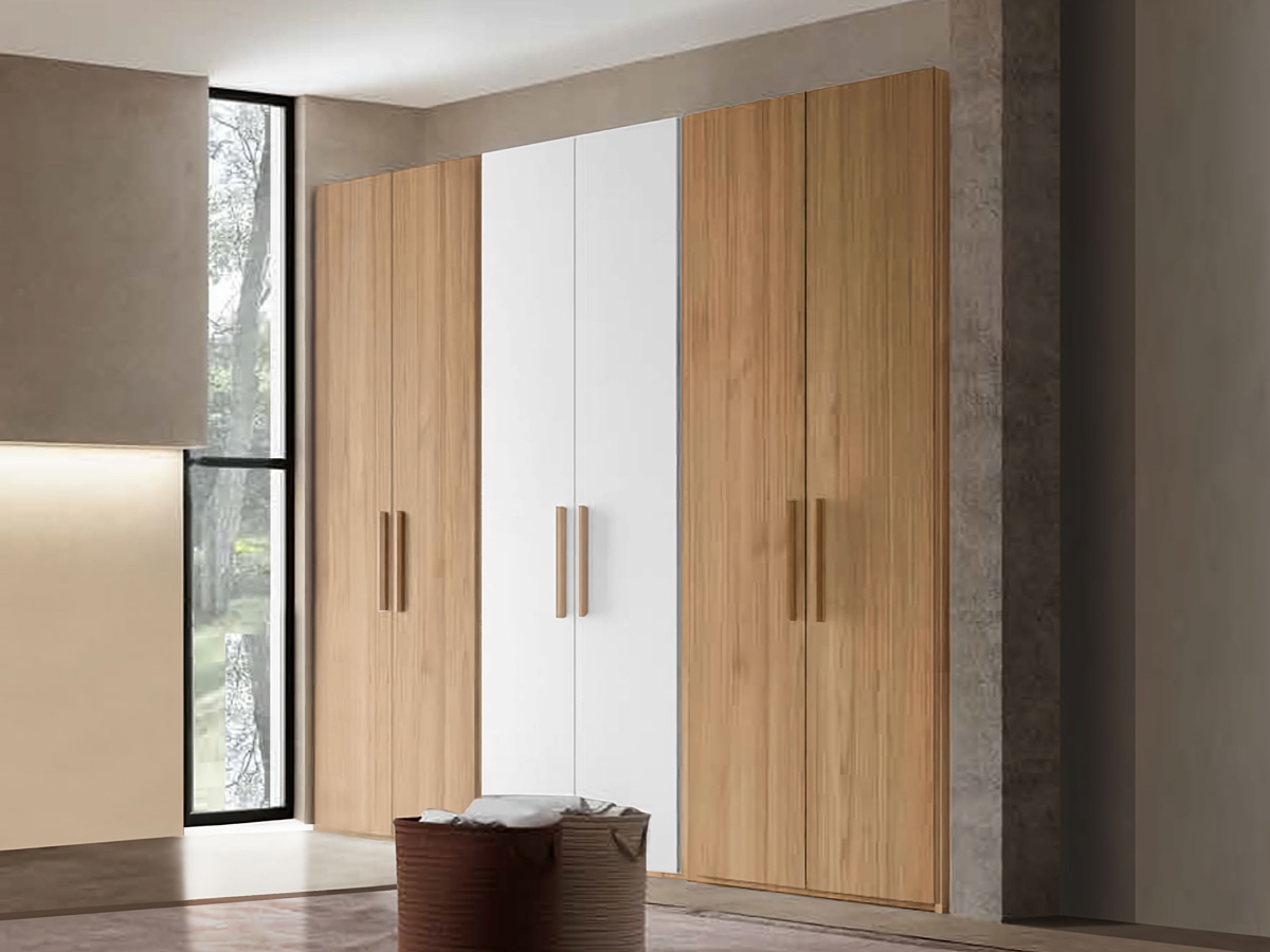 Armadio 6 ante Bianco opaco e Noce biondo, H.234