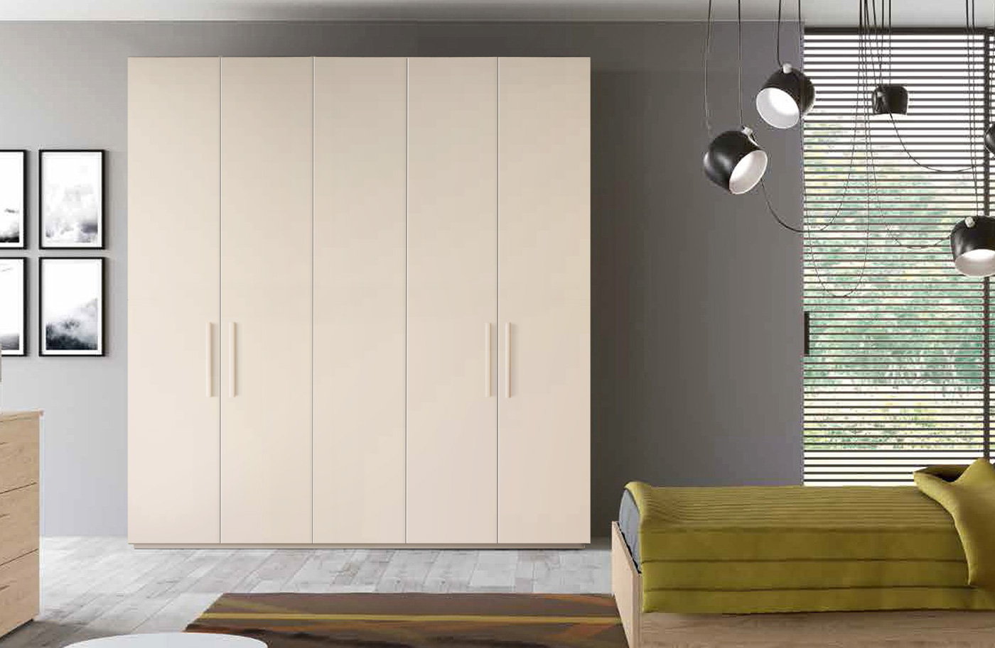 Armadio moderno finitura Orzo, 5 ante battenti