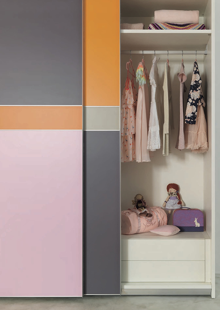 Armadio camerette Moretti Compact a 2 ante, Mora, Cipria e Mandarino laccato