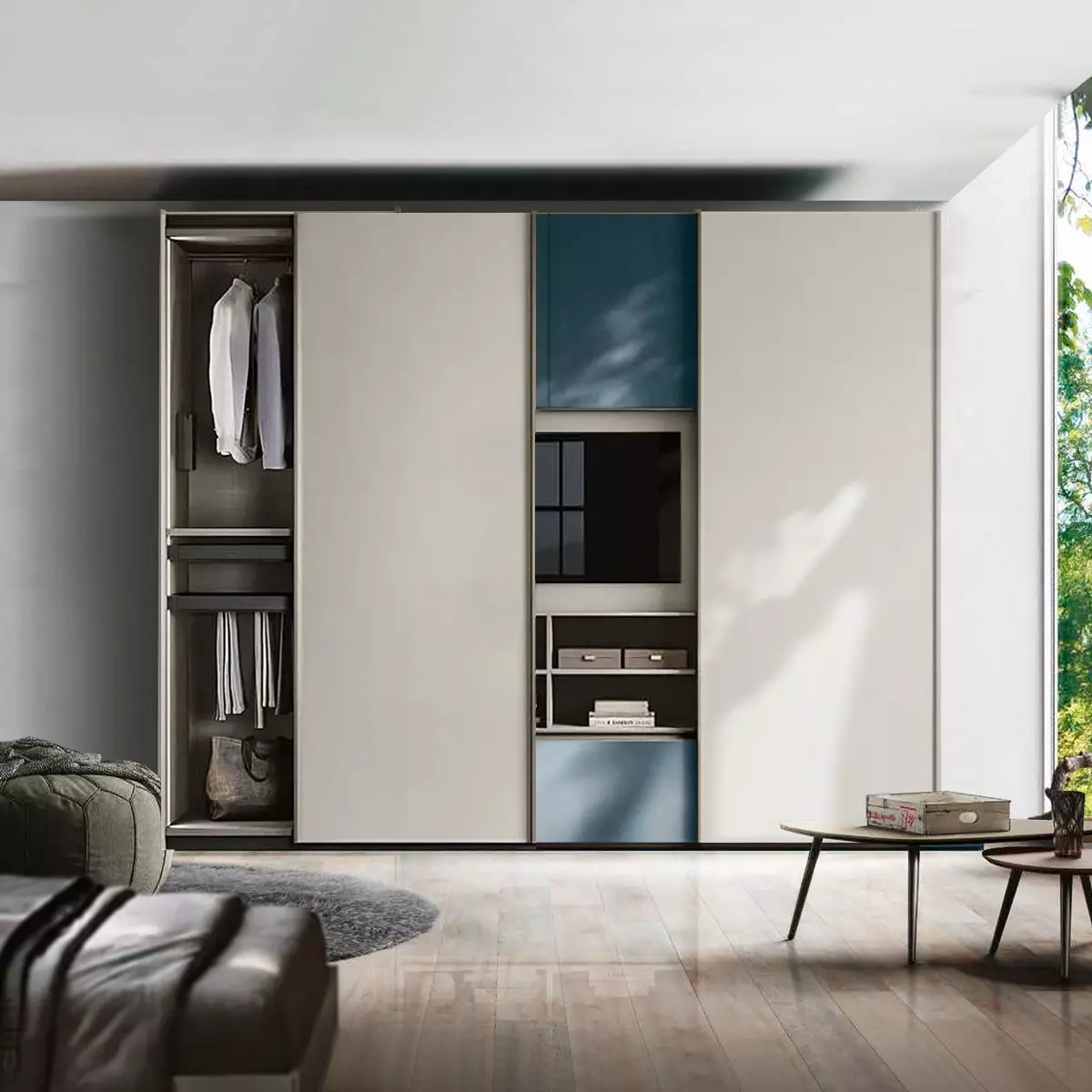 armadio scorrevole petrolio e grigio