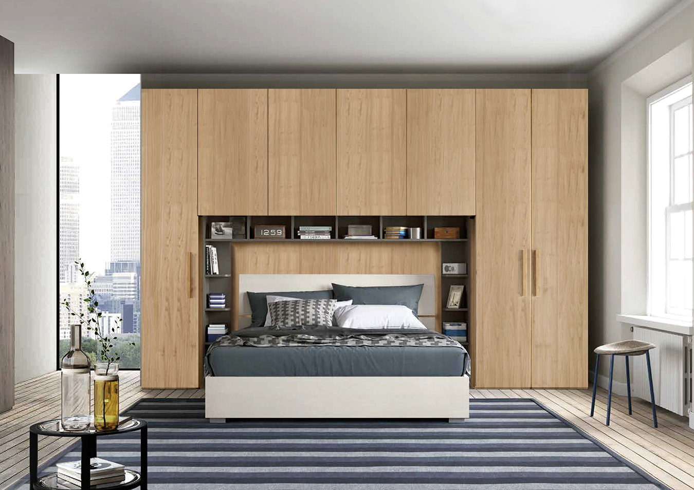 Armadio a ponte reversibile con 7 ante battenti, made in Italy