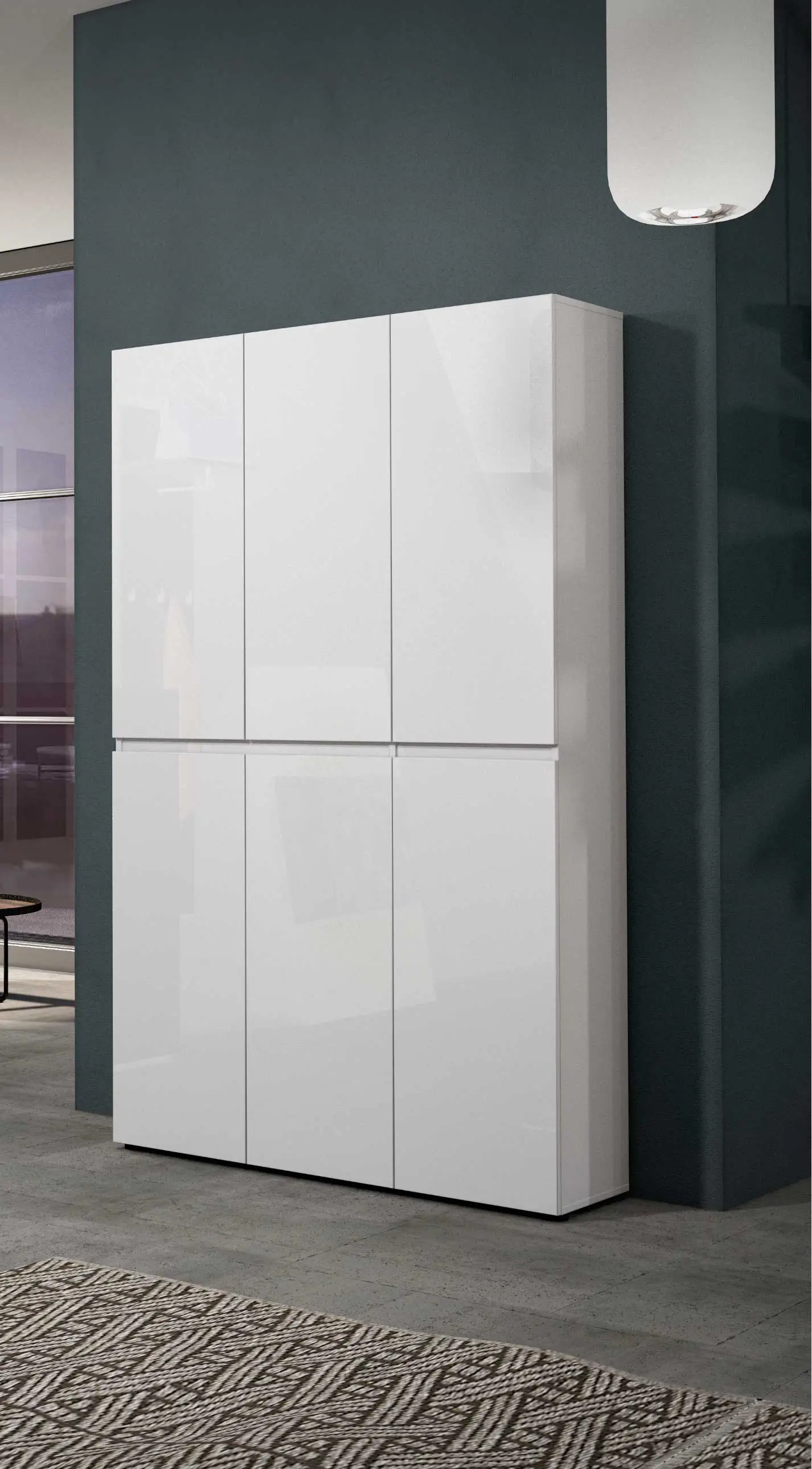 Scarpiera alta a 6 ante moderna Bianco lucido, Made in Italy