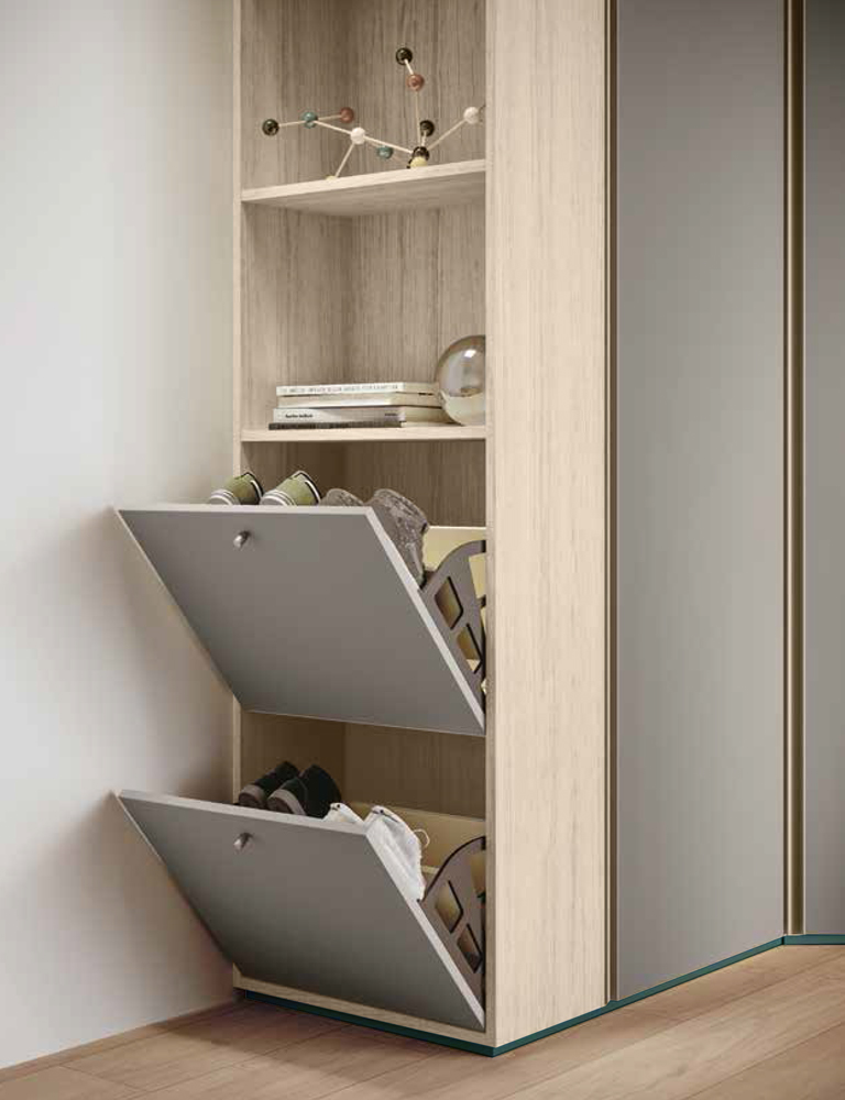 Cameretta con armadio angolare in finitura Bianco altea, Corallo e Grigio cenere