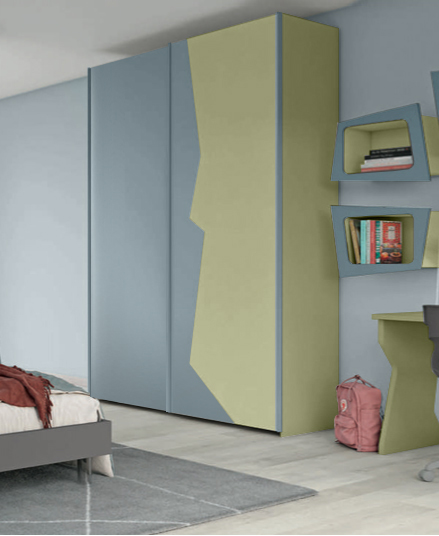 Armadio con 2 ante scorrevoli bicolore in finitura Oliva e Cadaques