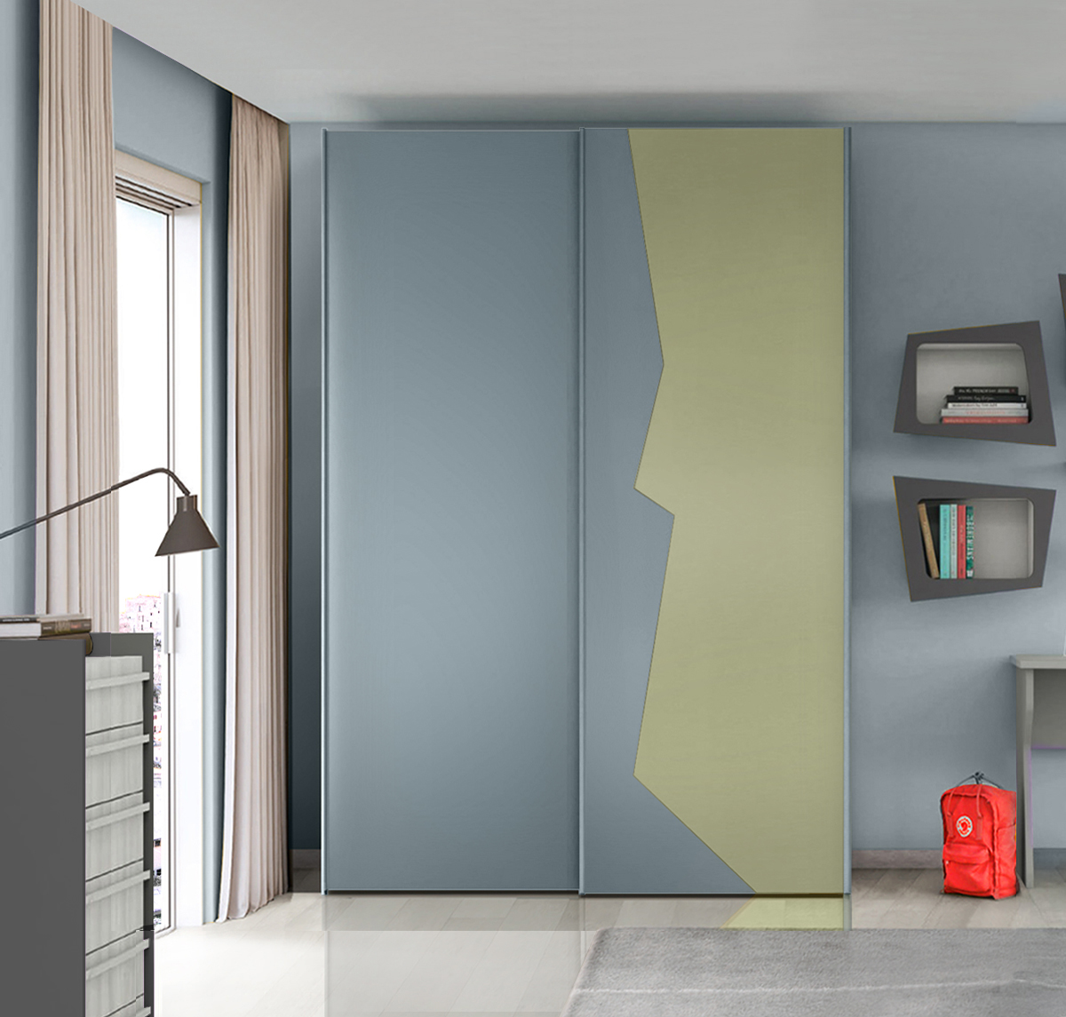 Armadio con 2 ante scorrevoli bicolore in finitura Oliva e Cadaques