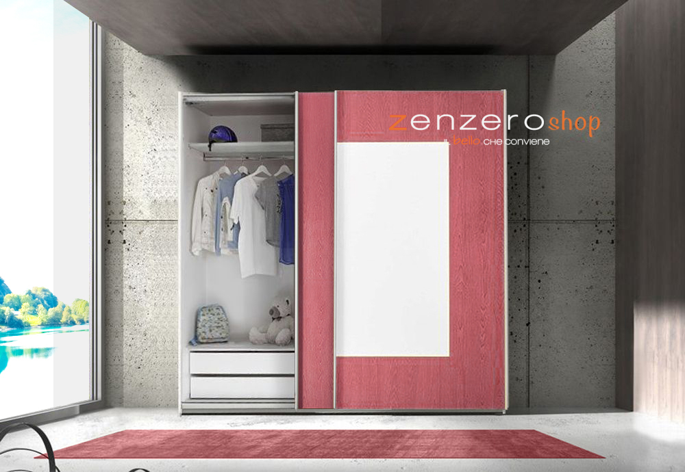 Armadio Square 2 ante scorrevoli bianco opaco e rosso