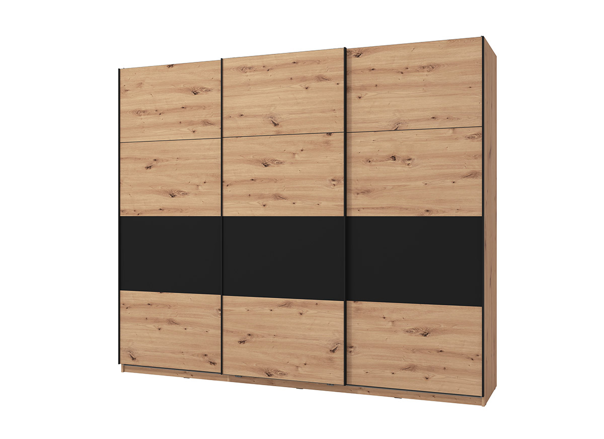 Armadio scorrevole 3 ante, finitura Rovere e Nero