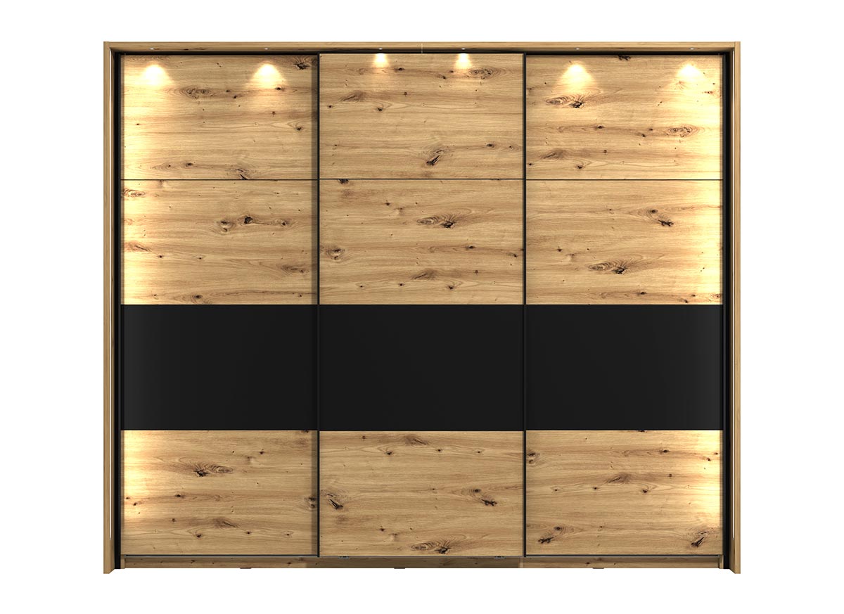 Armadio scorrevole 3 ante, finitura Rovere e Nero