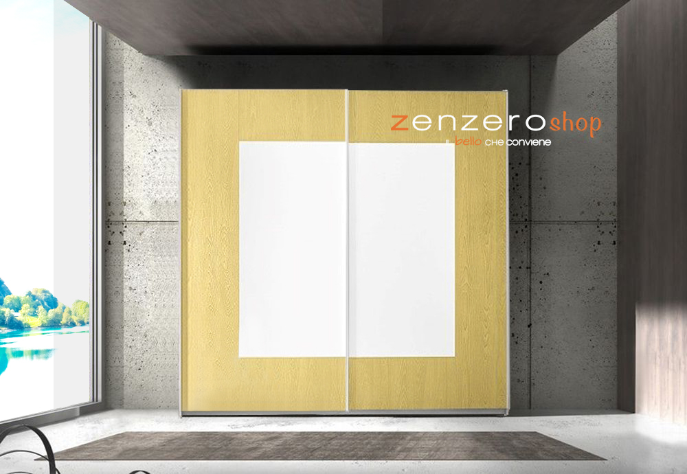 Armadio Square 2 ante scorrevoli bianco opaco e giallo