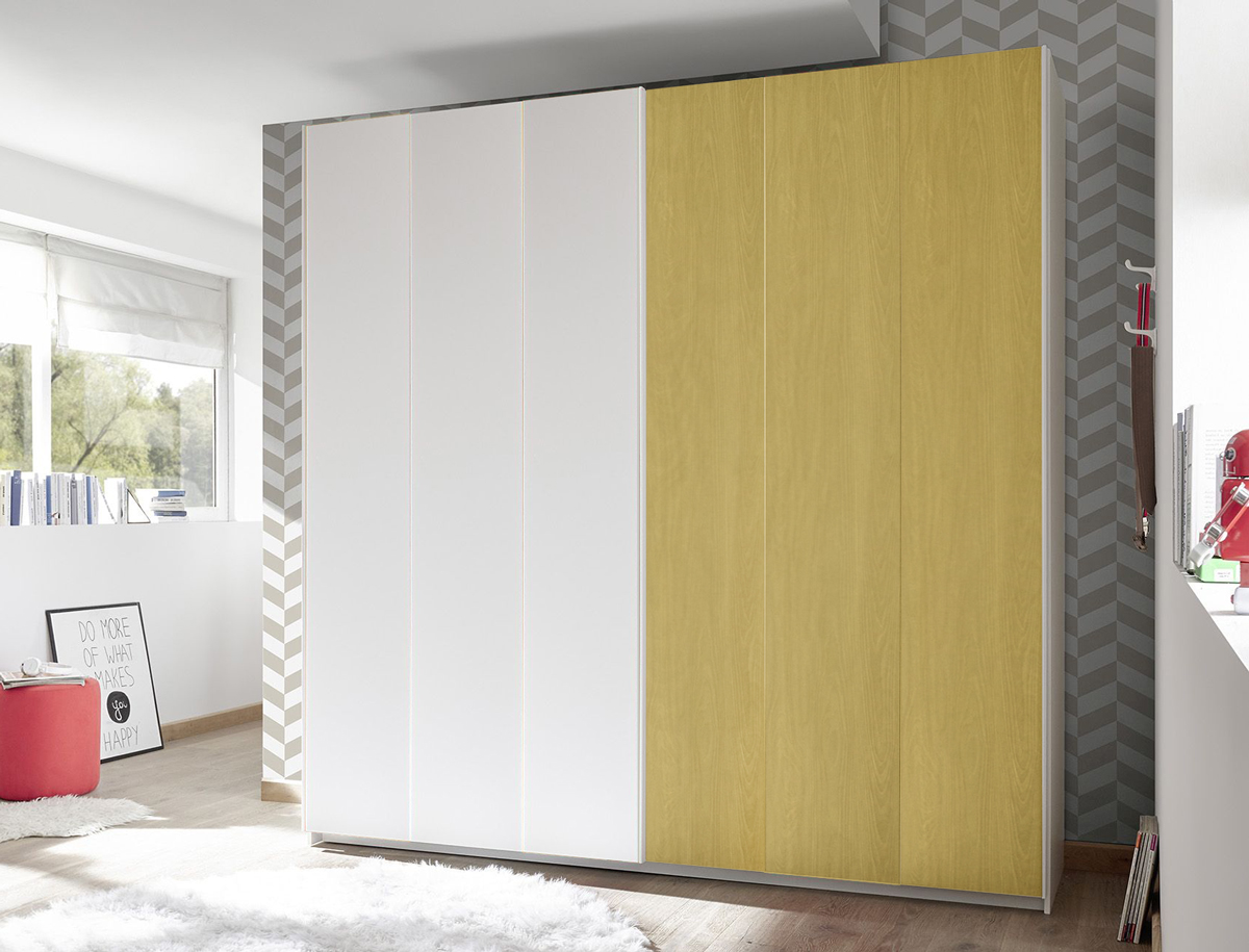 Cameretta moderna con letto like in legno e armadio vertigo GIallo e Bianco