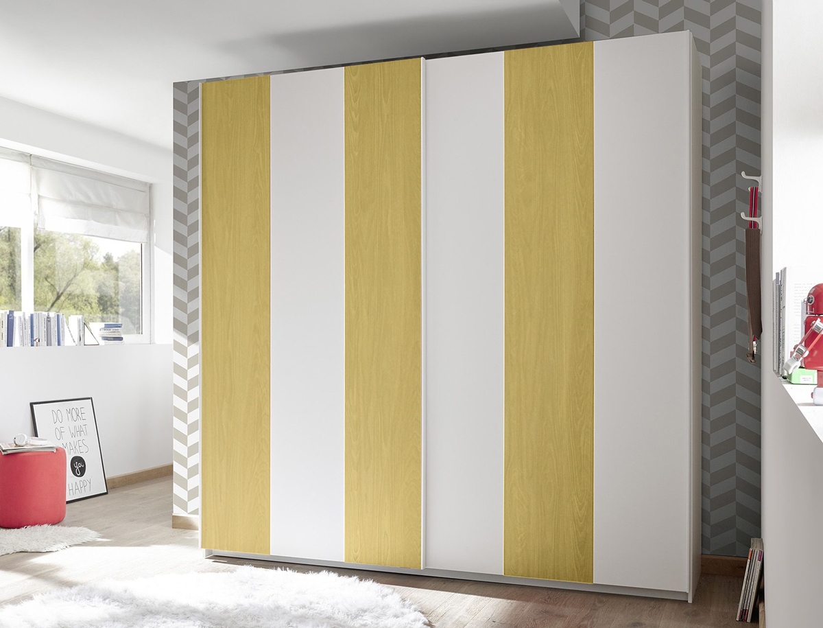 Armadio Vertigo 2 ante scorrevoli bianco opaco e giallo
