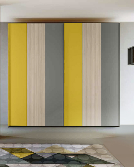 Armadio scorrevole moderno, 2 ante in finitura Grigio cenere, Giallo cedro e Olmo Zenzero Shop
