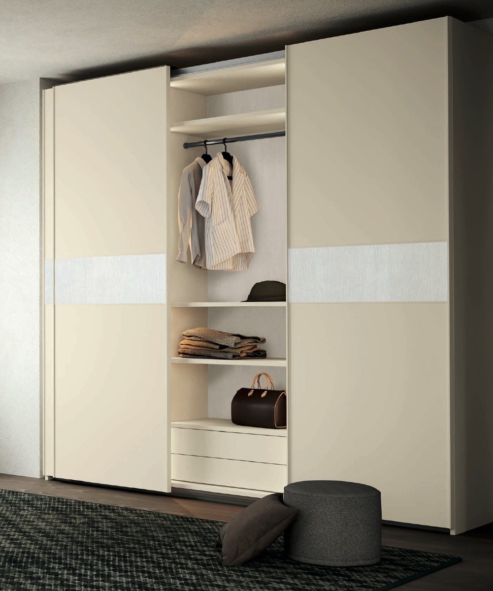 Armadio scorrevole a 3 ante, finitura Rovere White e Desert