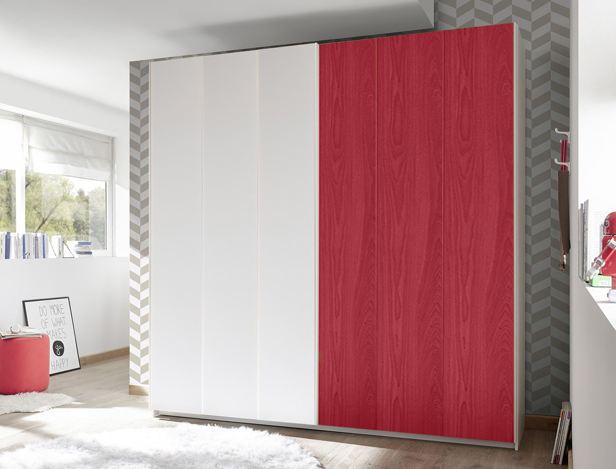 Armadio Vertigo 2 ante scorrevoli con anta tutta rossa e bianca opaca
