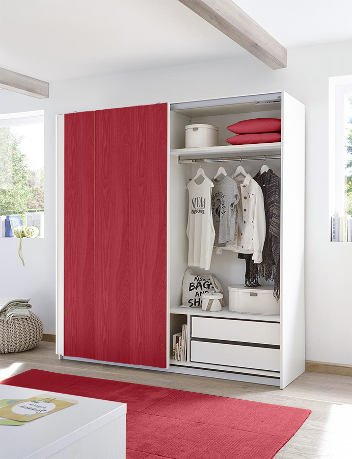 Armadio Vertigo 2 ante scorrevoli con anta tutta rossa e bianca opaca