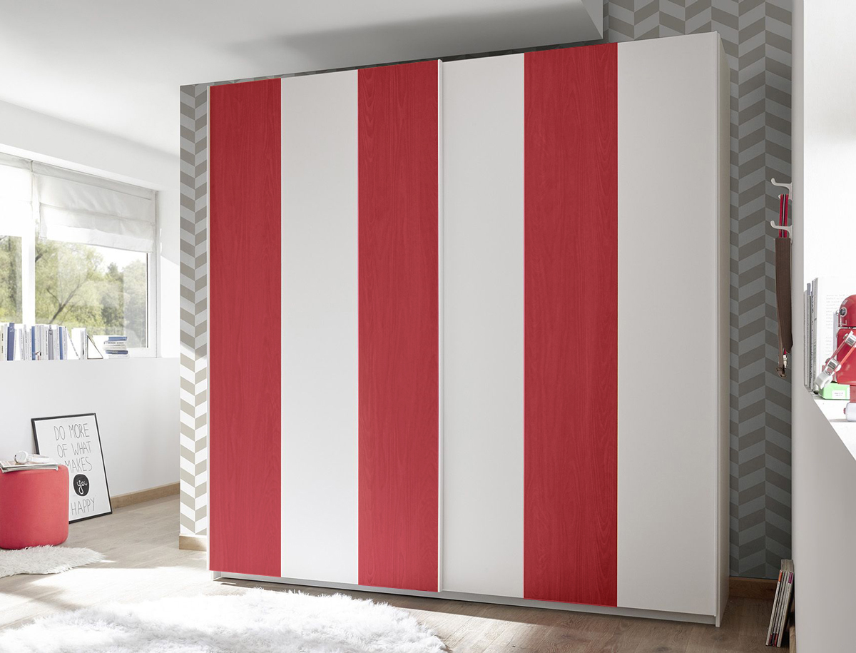 Armadio Vertigo 2 ante scorrevoli bianco opaco e rosso