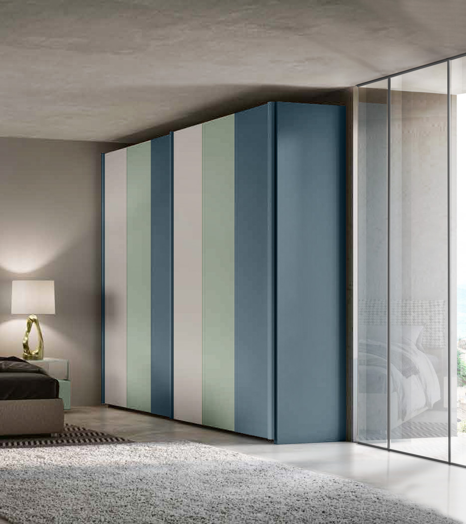 Armadio scorrevole Petrolio, Agave e Grigio seta a 2 ante Zenzero Shop