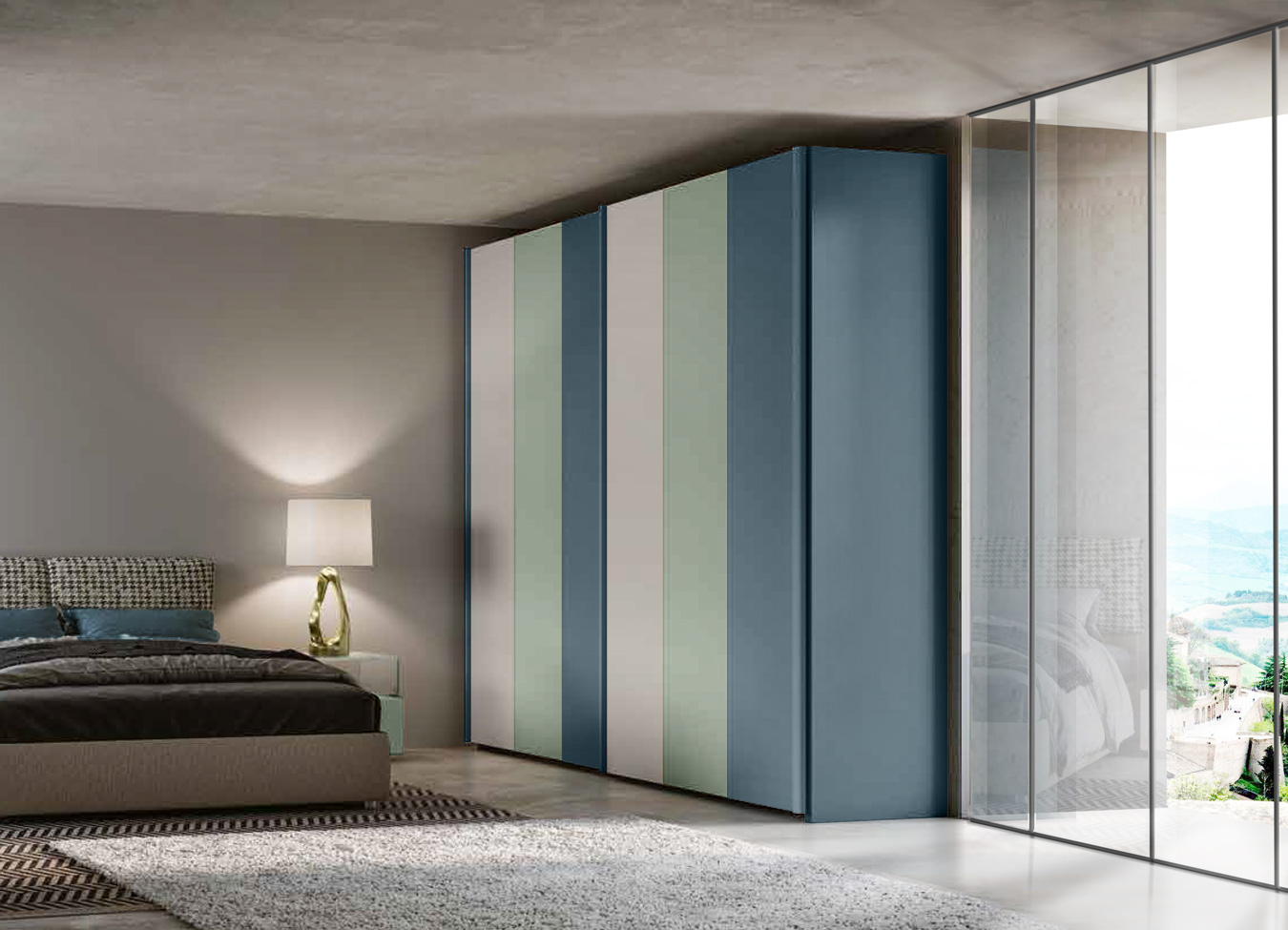 Armadio scorrevole Petrolio, Agave e Grigio seta a 2 ante Zenzero Shop