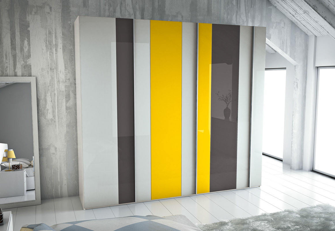 Armadio 6 ante battenti vetro Giallo, Antracite e Grigio