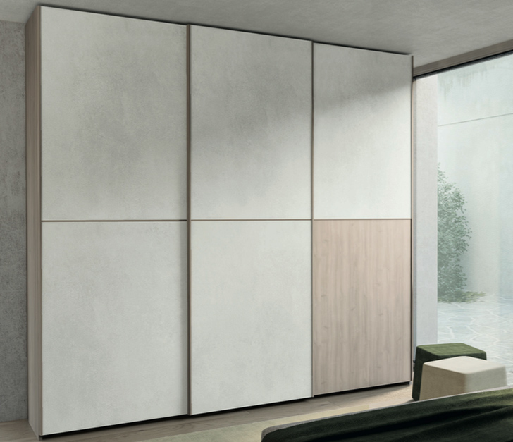 Armadio con 3 ante scorrevoli in finitura Noce brina e Cemento artico