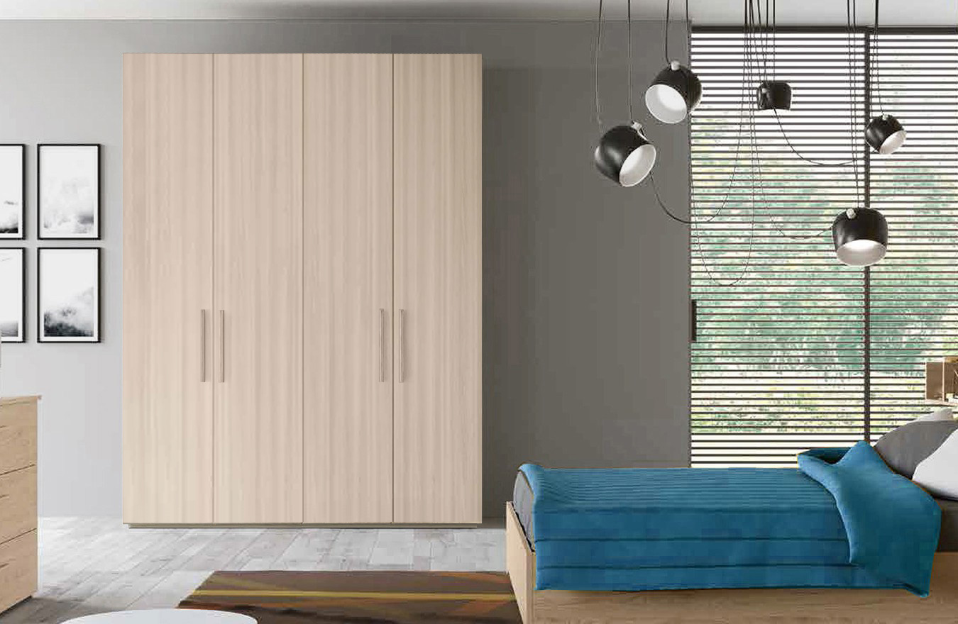 Armadio moderno finitura Olmo natura a 4 ante battenti