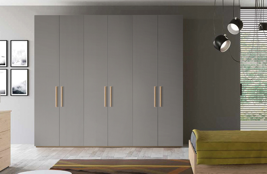 Armadio moderno finitura Grigio argento e Noce biondo, 6 ante battenti