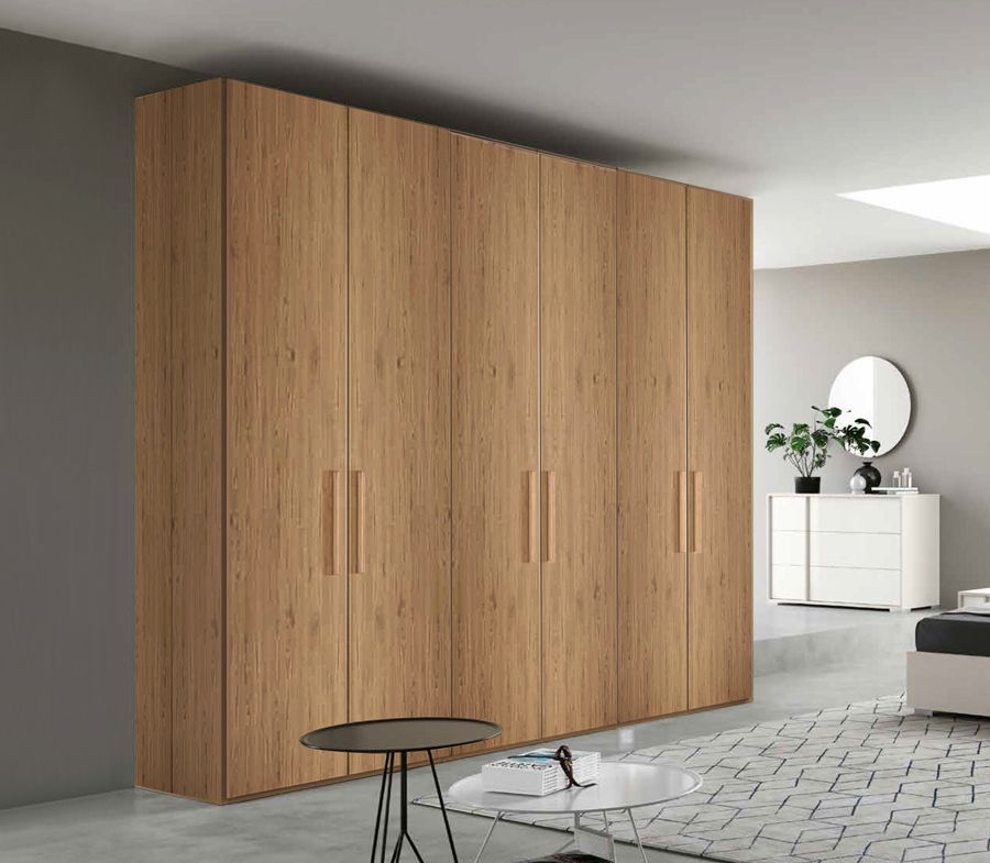 Armadio moderno 6 ante battenti, finitura Noce Biondo