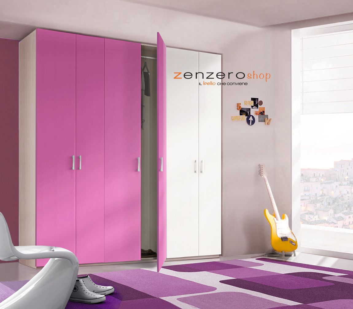 Armadio H.195 con 6 ante battenti  in Ciclamino LACCATO e Bianco