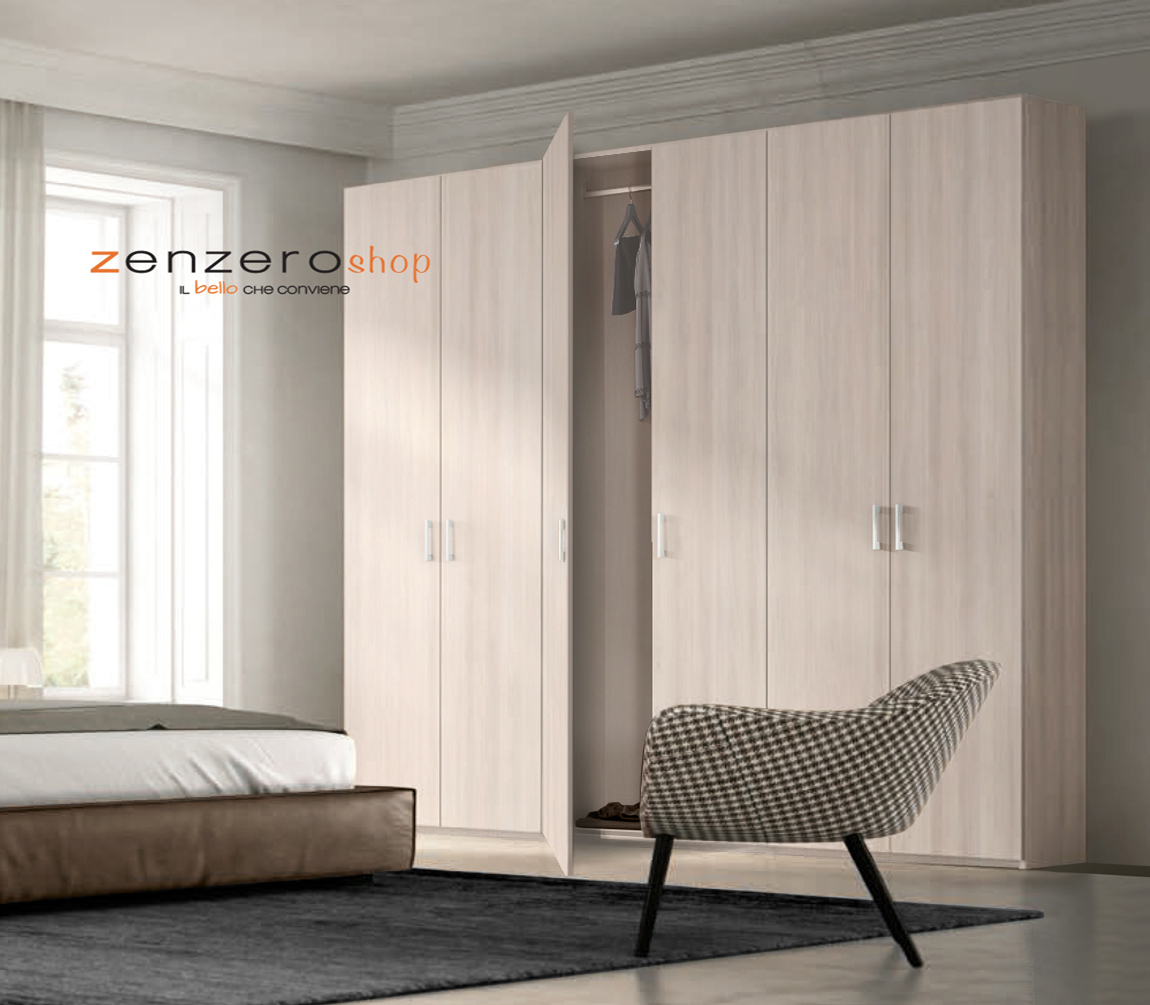 Armadio H.195 con 6 ante battenti  in finitura Olmo naturale