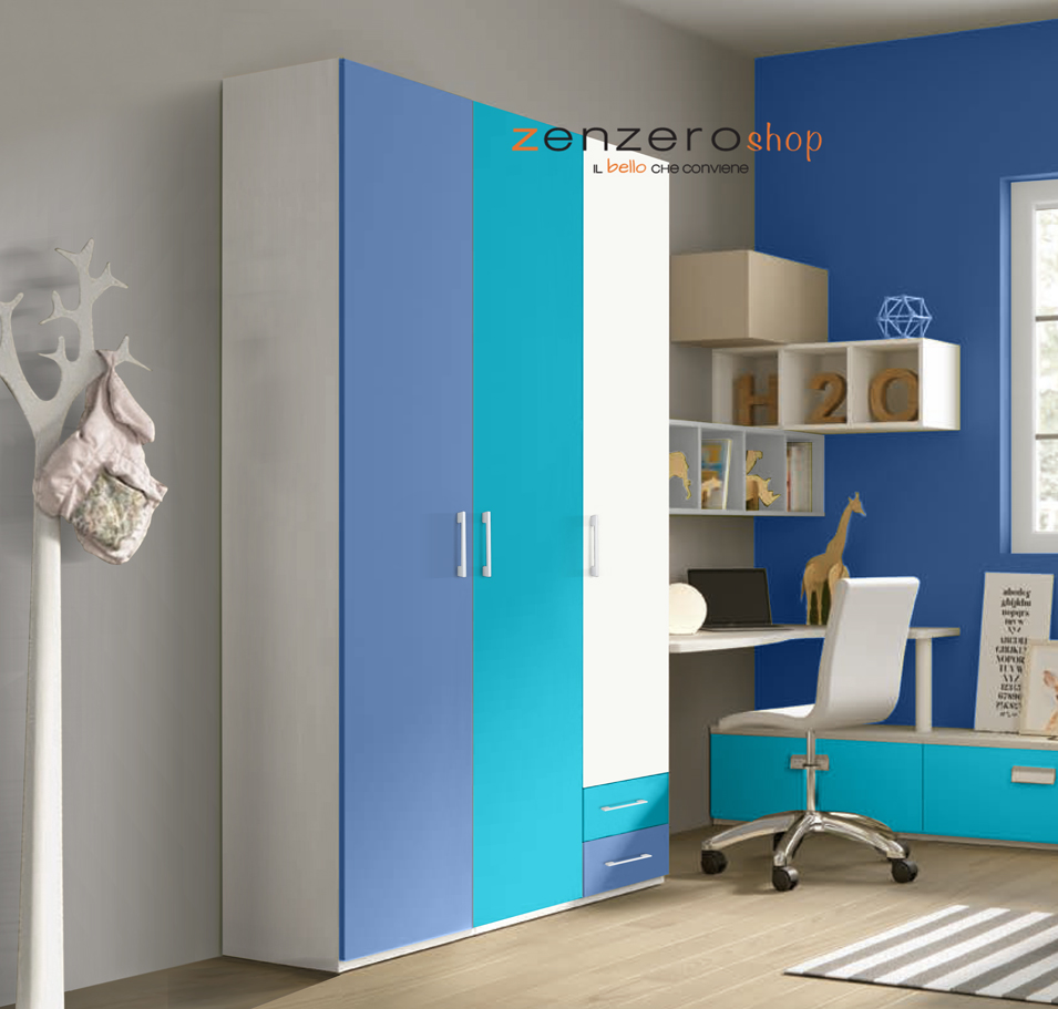 Armadio H.195 con 3 ante battenti e 2 cassetti in finitura LACCATO