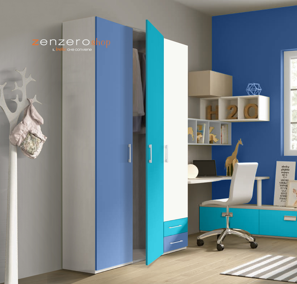 Armadio H.195 con 3 ante battenti e 2 cassetti in finitura LACCATO