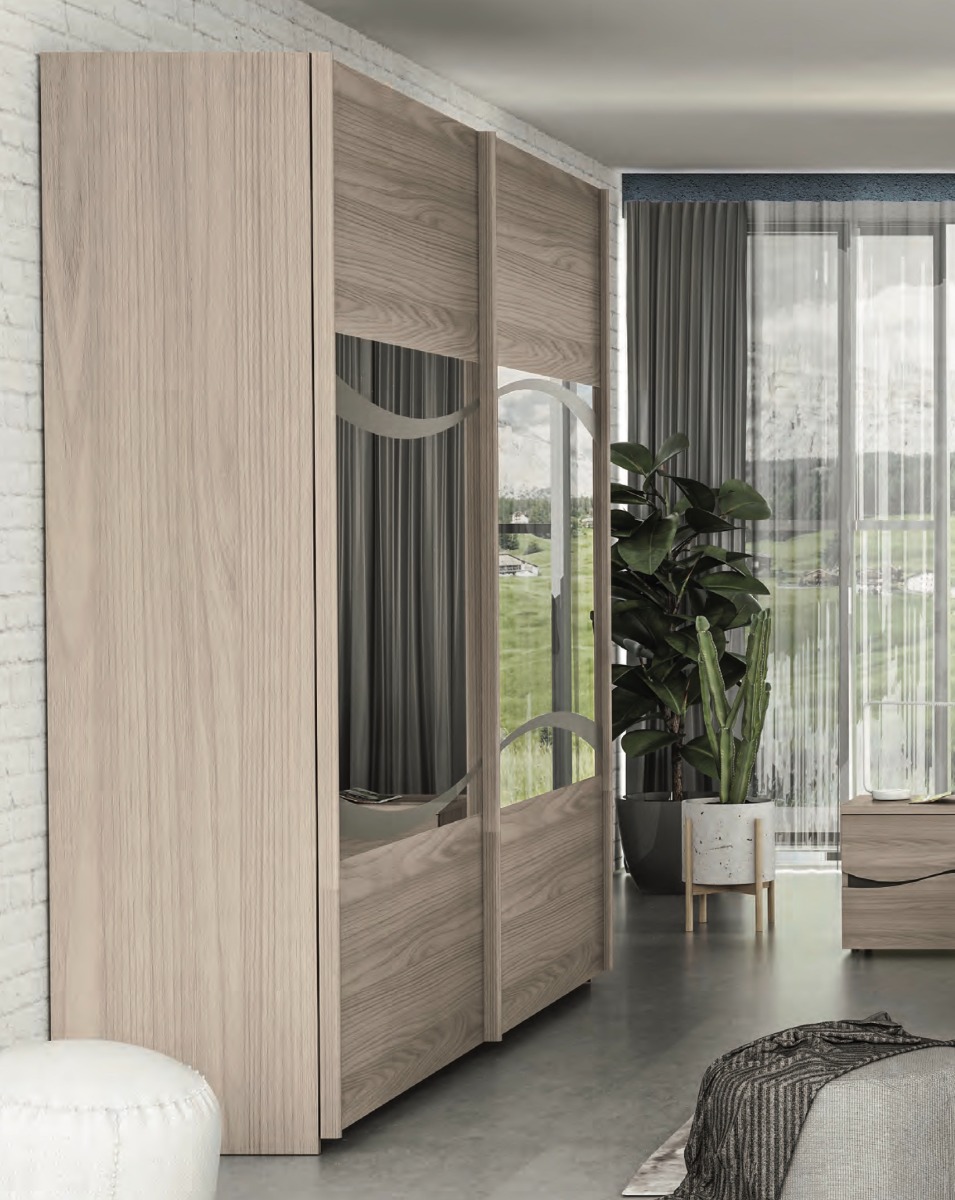 Armadio 2 ante scorrevoli con specchi, finitura Olmo Perla