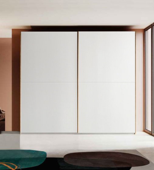 Armadio scorrevole moderno, Bianco Opaco e Noce Biondo