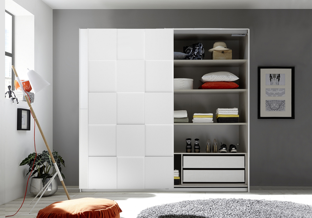 Camera da letto completa moderna in finitura bianco opaco armadio 220x210