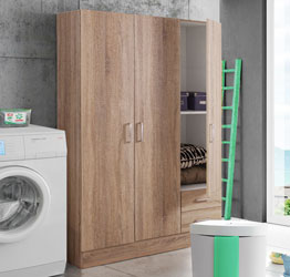 Armadio multiuso, 3 ante, 2 cassetti, rovere sonoma, made in Italy