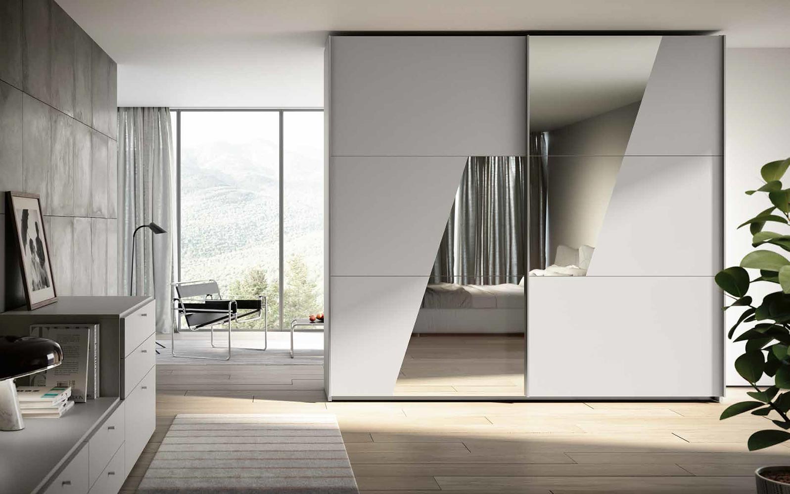 Armadio scorrevole Grigio seta con inserti specchio fumè Zenzero Shop