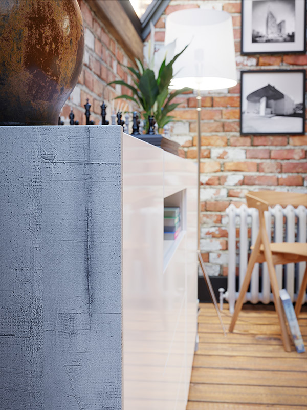 Parete attrezzata con base tv e mensole, Bianca lucido e Grigio loftwood