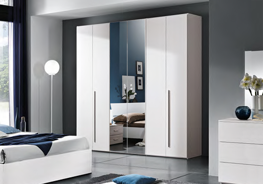 Armadio a 6 ante ante battenti bianco frassinato con specchi