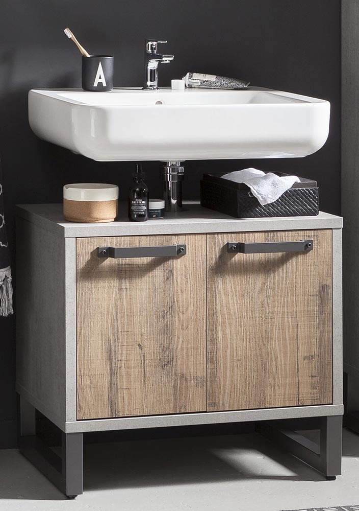 Mobili per bagni industry in finitura Cemento e Rovere invecchiato